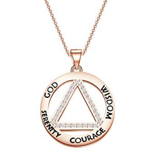 AA Recovery Symbol Cubic Zirconia Necklace Serenity Prayer AA Recovery Necklace God Serenity Courage Wisdom Sobriety Gift