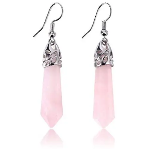 Real Natural Quartz Stone Healing Point Crystal Chakra Dangle Earrings Valentines day Mothers day Gift Real Natural Quartz Stone Healing Point Crystal Chakra Dangle Earrings Valentines day Mothers day Gift