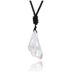 Top Plaza Clear Quartz Chakra Crystal Healing Stones Natural Irregular Raw Crystals Rope Necklaces for Men Women Titanium Coated Reiki Crystal Jewelry