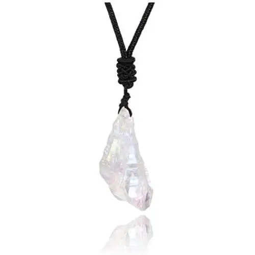 Top Plaza Clear Quartz Chakra Crystal Healing Stones Natural Irregular Raw Crystals Rope Necklaces for Men Women Titanium Coated Reiki Crystal Jewelry