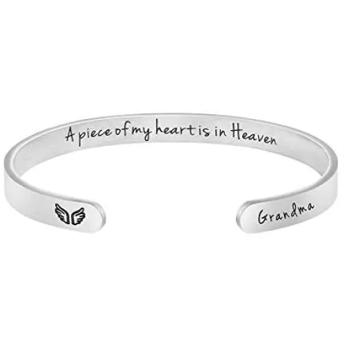 Memorial Gifts for Women In Memory of Loved One Mom Dad Remembrance Jewelry Sympathy Bracelet A Piece of My Heart is in Heaven Condolence Mantra Cuff Bangle
