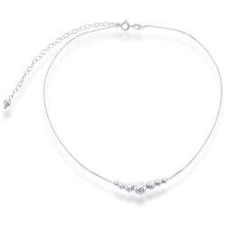 Sterling Silver 12'' + 3'' Italian Diamond-Cut Moon-Beads Choker Necklace