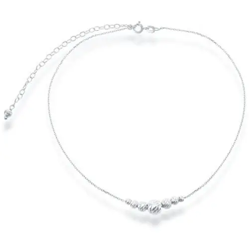 Sterling Silver 12'' + 3'' Italian Diamond-Cut Moon-Beads Choker Necklace Sterling Silver 12'' + 3'' Italian Diamond-Cut Moon-Beads Choker Necklace