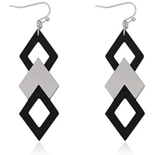 Bohemian Geometric Natural Wood Statement Earrings - Ethnic Wooden Leaf, Teardrop, Moroccan, Triangle Dangles