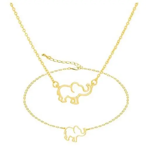 YANCHUN 2 Pieces Lucky Elephant Necklace Dainty Elephant Bracelet for Women Charm Elephant Pendant Necklace Jewelry Set BFF Gift for Girls