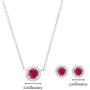 Sterling Silver Genuine Ruby or Emerald Halo Necklace and Halo Stud Earrings Boxed Jewelry Set