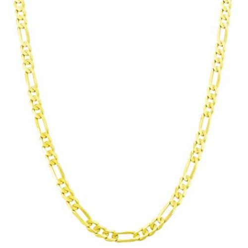 Nuragold 10k Yellow Gold 4mm Figaro Chain Link Pendant Necklace, Mens Womens Lobster Lock 16'' 18'' 20'' 22'' 24'' 26'' 28'' 30''