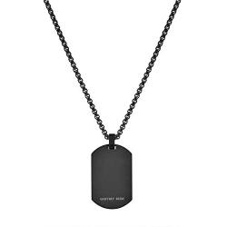 Geoffrey Beene Mens Engraving-Stainless Steel Dog Tag Pendant Necklace with Cubic Zirconia Stone