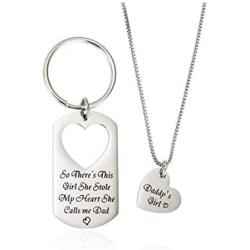 Gifts for Dad Necklace Jewelry, Father Daughter Keychains Jewelry, Daddys Girl Birthday Necklace Set- Theres This Girl Who Stole My Heart She Calls Me Daddy