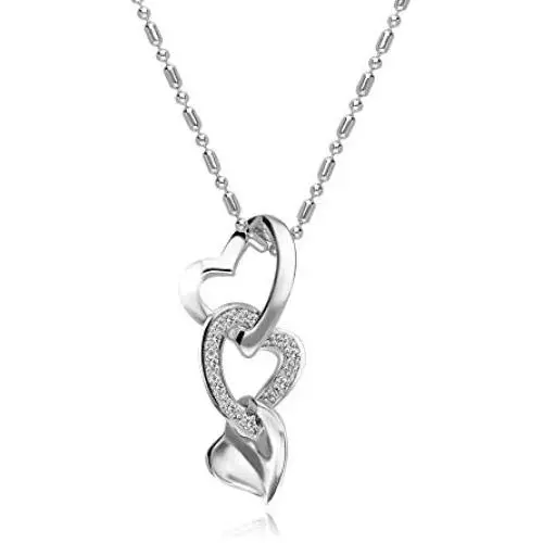 Triple Laced Heart Pendant Necklace for Women in Sterling Silver Rhodium Finish with Natural Diamonds Accent Triple Laced Heart Pendant Necklace for Women in Sterling Silver Rhodium Finish with Natural Diamonds Accent
