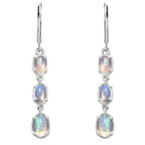 Shop LC 925 Sterling Silver Platinum Plated Oval Opal Bridal Wedding Dangle Earrings Prom Jewelry for Women Mothers Day Gifts 45mm