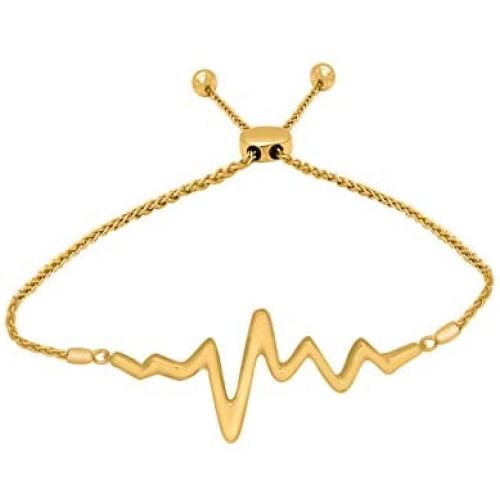 14K Yellow Gold Over Silver Heartbeat Adjustable Bolo Bracelet