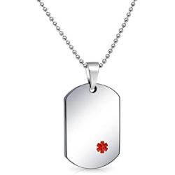 Bling Jewelry Unisex Personalize Customizable Medical Identification Doctors Medical Alert ID Dog Tag Steel Pendant Necklace for Men Women 20 Inch Chain SM MED LG