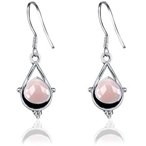 Pink Rose Quartz 2.68 Ct Heart 925 Sterling Silver Dangle Earrings Christmas Gifts For Women By Orchid Jewelry