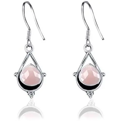 Pink Rose Quartz 2.68 Ct Heart 925 Sterling Silver Dangle Earrings Christmas Gifts For Women By Orchid Jewelry Pink Rose Quartz 2.68 Ct Heart 925 Sterling Silver Dangle Earrings Christmas Gifts For Women By Orchid Jewelry