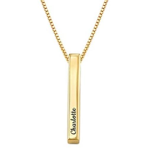 Oak&Luna Personalized Custom Pillar Bar Necklace -3D Engraved 4 Sides- Sterling Silver 925 Jewelry Gift for Her- Mother Day Pendant
