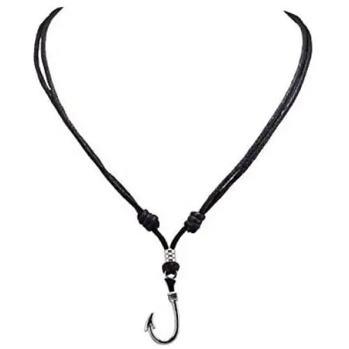 BlueRica Fish Hook Pendant on Adjustable Black Rope Cord Necklace (Chrome) BlueRica Fish Hook Pendant on Adjustable Black Rope Cord Necklace (Chrome)