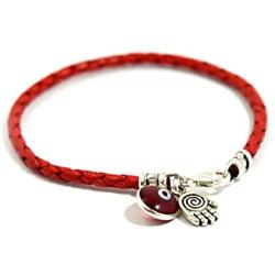 Hamsa Hand Protection Bracelet for Women - Silver Hamsa Charm on Red Leather Evil Eye Bracelet for Women - Ojo Bracelet - Red Protection Bracelet Jewelry - Birthday Anniversary Friendship Gift