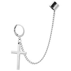 Cross Tassel Chain Wide Cuff Wrap Clip On Small Hoop Dangle Drop Earrings for Men Women Girls Cartilage Personalized Fashion Punk Climber Crawler Hip Hop Rock Kpop Pierciing Gifts Birthday Bff Son