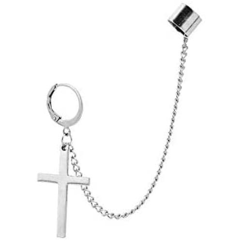 Cross Tassel Chain Wide Cuff Wrap Clip On Small Hoop Dangle Drop Earrings for Men Women Girls Cartilage Personalized Fashion Punk Climber Crawler Hip Hop Rock Kpop Pierciing Gifts Birthday Bff Son