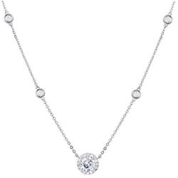 Agvana Sterling Silver Cubic Zirconia Necklaces for Women Halo CZ Classic Simulated Diamond Necklace Jewelry Valentines Day Birthday Gifts for Women Her Girls Wife Mom, 16+2 Inch