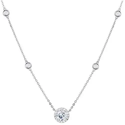 Agvana Sterling Silver Cubic Zirconia Necklaces for Women Halo CZ Classic Simulated Diamond Necklace Jewelry Valentines Day Birthday Gifts for Women Her Girls Wife Mom, 16+2 Inch