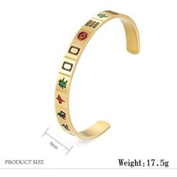 INRENG Mens Womens Stainless Steel Creative Mahjong Cuff Bangle Bracelet Lucky Mah Jong Mah-Jongg Personalized Jewelry