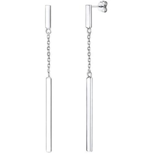 SILVERCUTE Bar Earrings for Women Girls|925 Sterling Silver Minimalist Thin Bar Dangle Drop Earrings in Silver Gold Rose Gold Color, with Gift Box