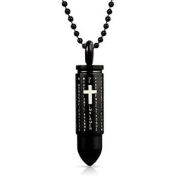 Bling Jewelry Personalize Lords Prayer Dragon Snake Scorpion Bullet Pendant Necklace for Men Teen Black Oxidized Silver Tone Stainless Steel