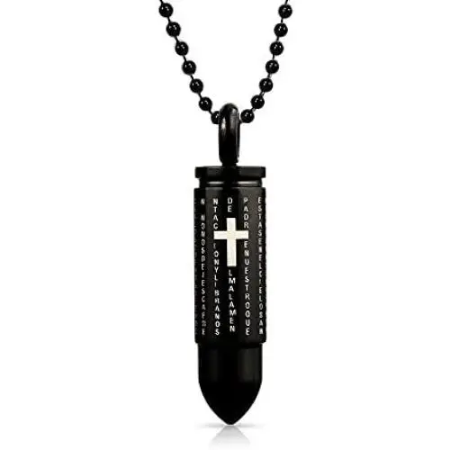 Bling Jewelry Personalize Lords Prayer Dragon Snake Scorpion Bullet Pendant Necklace for Men Teen Black Oxidized Silver Tone Stainless Steel Bling Jewelry Personalize Lords Prayer Dragon Snake Scorpion Bullet Pendant Necklace for Men Teen Black Oxidized Silver Tone Stainless Steel