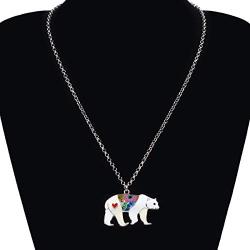 WEVENI Enamel Alloy Lovely Polar Bear Necklace Pendant Chain Jewelry Gifts for Women Girls Ladies