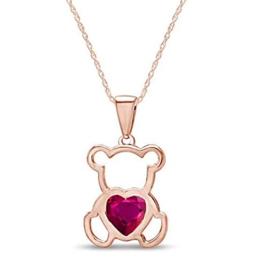 AFFY 14K Gold Over Sterling Silver Cute Teddy Bear Love Heart Pendant Necklace