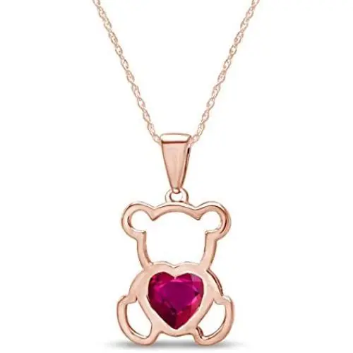 AFFY 14K Gold Over Sterling Silver Cute Teddy Bear Love Heart Pendant Necklace