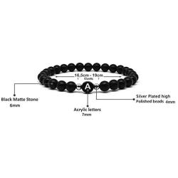 Tattooshe Black Onyx Handmade A-Z Letters Bracelet Natural 6mm Howlite Men and Women 6.7-7.3 ″ Elastic Natural Stones Personalized Letter Engraving