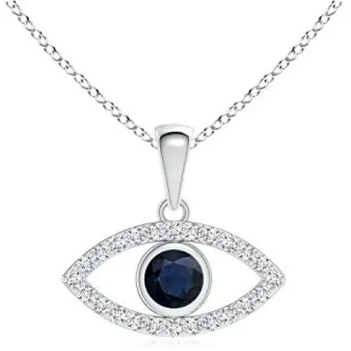 Blue Sapphire Evil Eye Pendant with Diamond Accents (3.5mm Blue Sapphire)