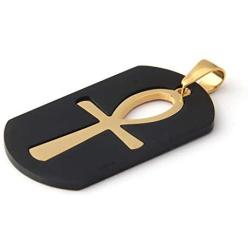 Gungneer Mens Stainless Steel Key of Life Ankh Cross Dog Tag Pendant Necklace Ancient Egyptian Talisman Amulet