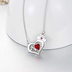 AOBOCO Nurse Necklace Sterling Silver Nurse Hat Charm with EKG Heartbeat Heart Necklace for Nurse Doctor Medical Student, Crystal from Austria