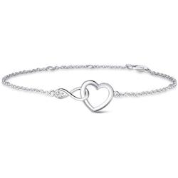 FANCIME 925 Sterling Sliver Infinity Love Heart Necklace Bracelet Cubic Zirconia Dainty Birthday Anniversary Jewelry Gifts for Her Women Girls, Adjustable Chain