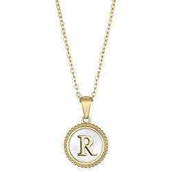 Glimmerst 18K Gold Plated Stainless Steel Initial Necklace White Shell Round Coin Letter Pendant Necklace Personalized Name Necklace for Women Girls