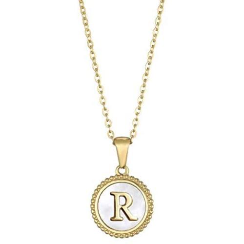 Glimmerst 18K Gold Plated Stainless Steel Initial Necklace White Shell Round Coin Letter Pendant Necklace Personalized Name Necklace for Women Girls