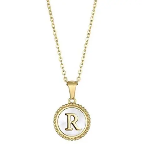 Glimmerst 18K Gold Plated Stainless Steel Initial Necklace White Shell Round Coin Letter Pendant Necklace Personalized Name Necklace for Women Girls Glimmerst 18K Gold Plated Stainless Steel Initial Necklace White Shell Round Coin Letter Pendant Necklace Personalized Name Necklace for Women Girls