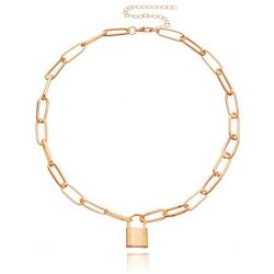 Punk Geometric Vintage Pendant Lock Choker Necklaces Thick Chunky Cuban Curb Link Chain Collar Collette Simple Clavicle for Women Girls Fashion Charm Jewelry