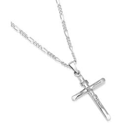 XP Jewelry Mens Sterling Silver Crucifix Pendant Figaro Chain Necklace Italian Made - Choose Width and Length