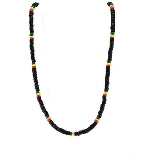 BlueRica Rasta Coconut Beads Necklace (Black - 18'')