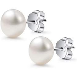 INBLUE 925 Sterling Silver Freshwater Pearl Earrings for Women Girls Cultured Stud White Purple Pearl Earrings Sets Bridesmaid Gifts Best Friend Lovers Jewelry