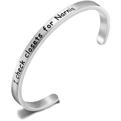 SEIRAA I Check Closets for Narnia Cuff Bangle Literary Gift CS Lewis Quote Bangle Narnia Jewelry Book Nerd Gift for Women