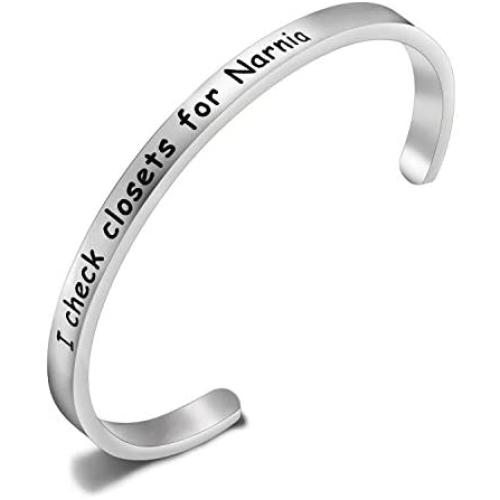 SEIRAA I Check Closets for Narnia Cuff Bangle Literary Gift CS Lewis Quote Bangle Narnia Jewelry Book Nerd Gift for Women