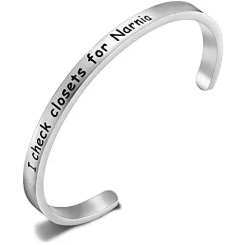 SEIRAA I Check Closets for Narnia Cuff Bangle Literary Gift CS Lewis Quote Bangle Narnia Jewelry Book Nerd Gift for Women