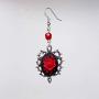 Gothic Red Rose Cameo Earrings Surrounded by Thorns with Red Bead