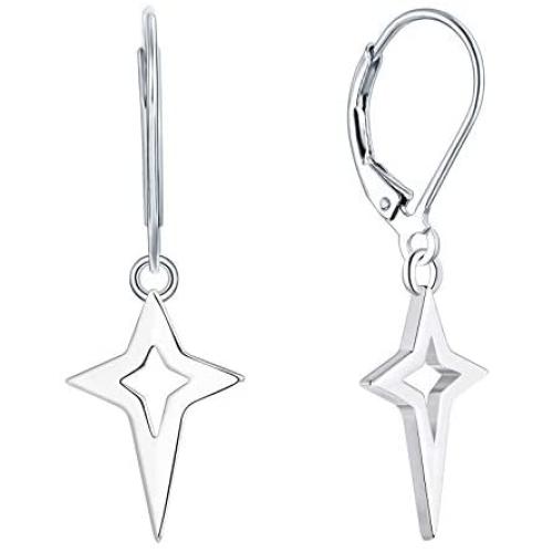 JO WISDOM Women Star Earrings,925 Sterling Silver Leverback Dangle & Drop Earrings,Jewelry for Women(Polar Star)